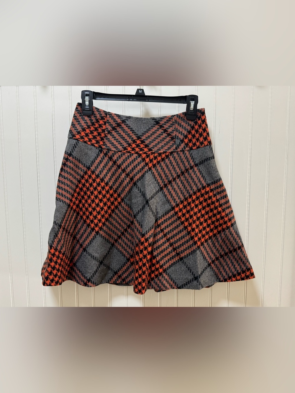 Boden Wool Blend Plaid A-Line Skirt Gray Orange Black US 4R UK 8R